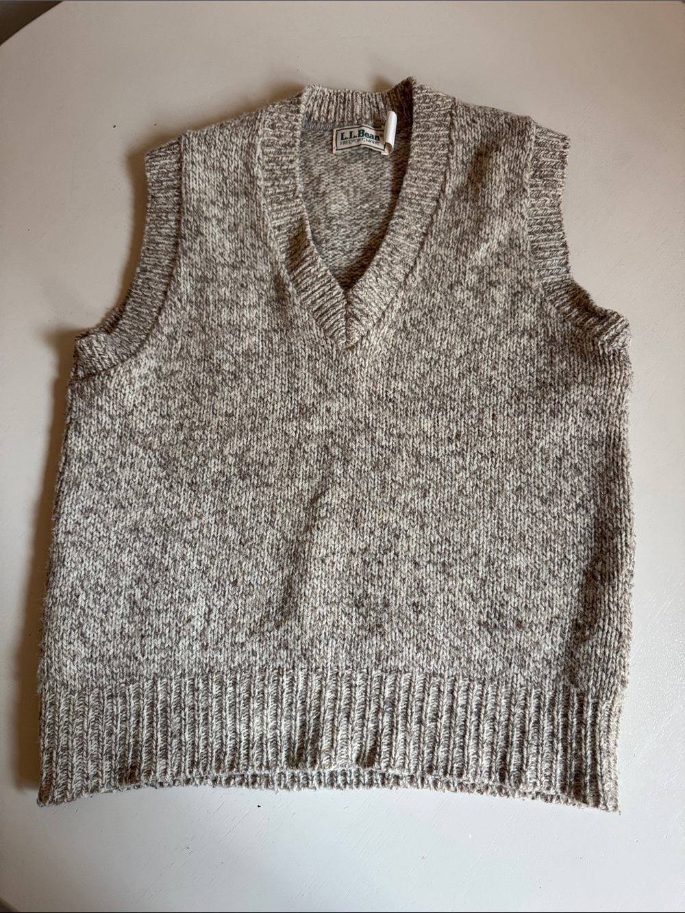 L.L. Bean Vintage V-Neck Sweater Vest in Heathered Oatmeal